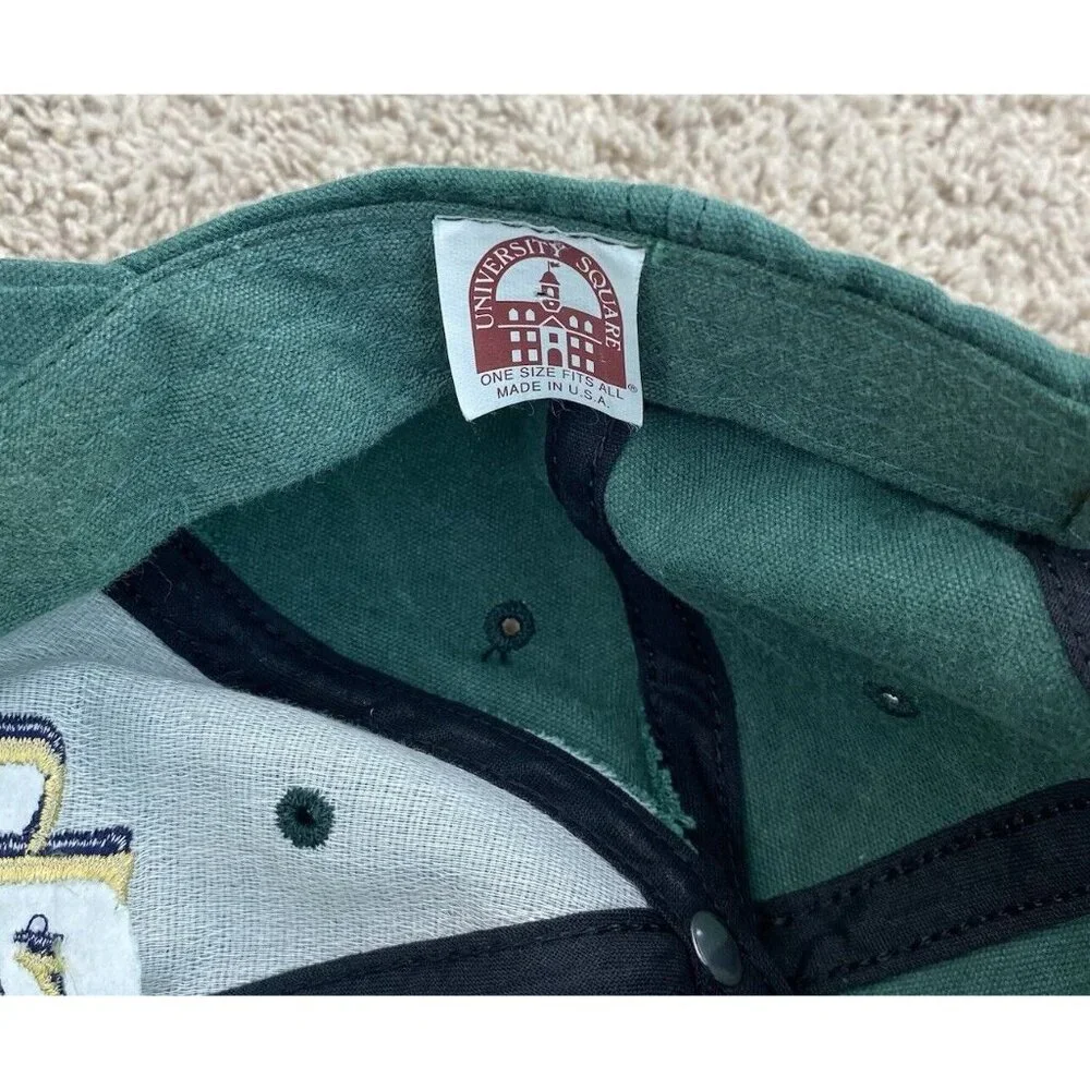 Vtg Notre Dame Fighting Irish Hat University Square Green Strapback Cap USA Made